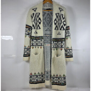 My Michelle Women Medium Cardigan Long Sleeve Sweater Jacket Aztec Fuzzy Boho